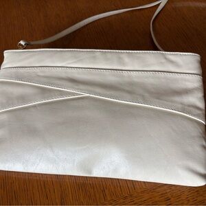 Cream Leather Clutch with detachable shoulder strap